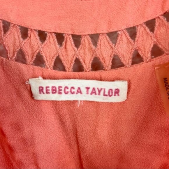 Rebecca Taylor Ladder Lace V Neck Peach Sorbet Top - Picture 4 of 5